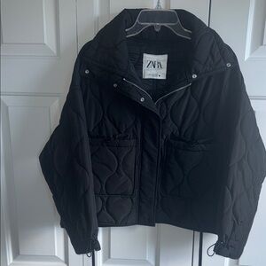 ZARA Black Quilted Puffer Jacket with Snap & Zip Front